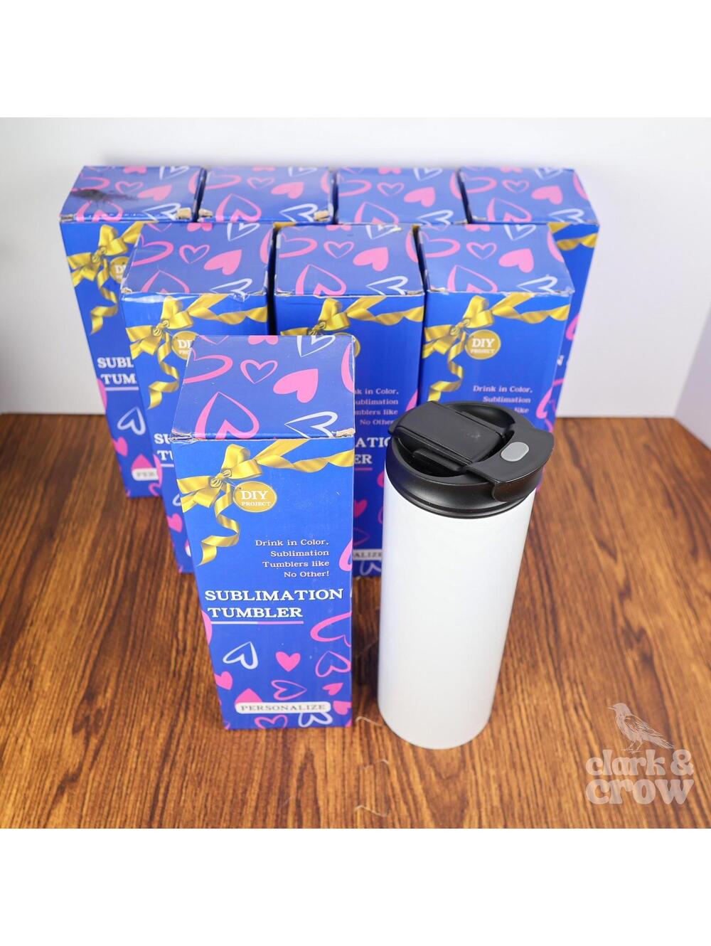 20oz Sublimation Tumbler Bundle of 8 Skinny Straight w/ Flip Straw + Sip Lid - Picture 4 of 6